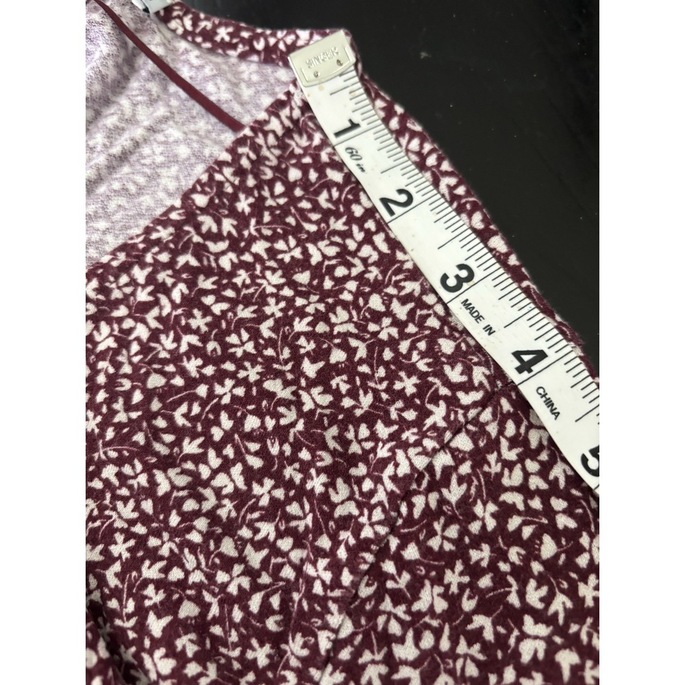 Pull&Bear Dress Women M Burgundy Floral Print Long Sleeve  V-Neck Boho Casual - Picture 9 of 16